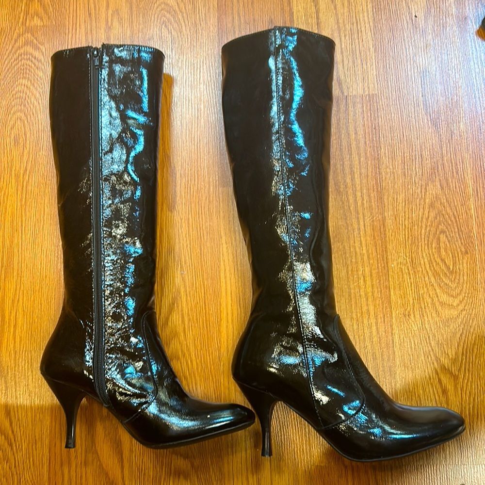 Black Italian Handmade Patent Leather Heeled Boots